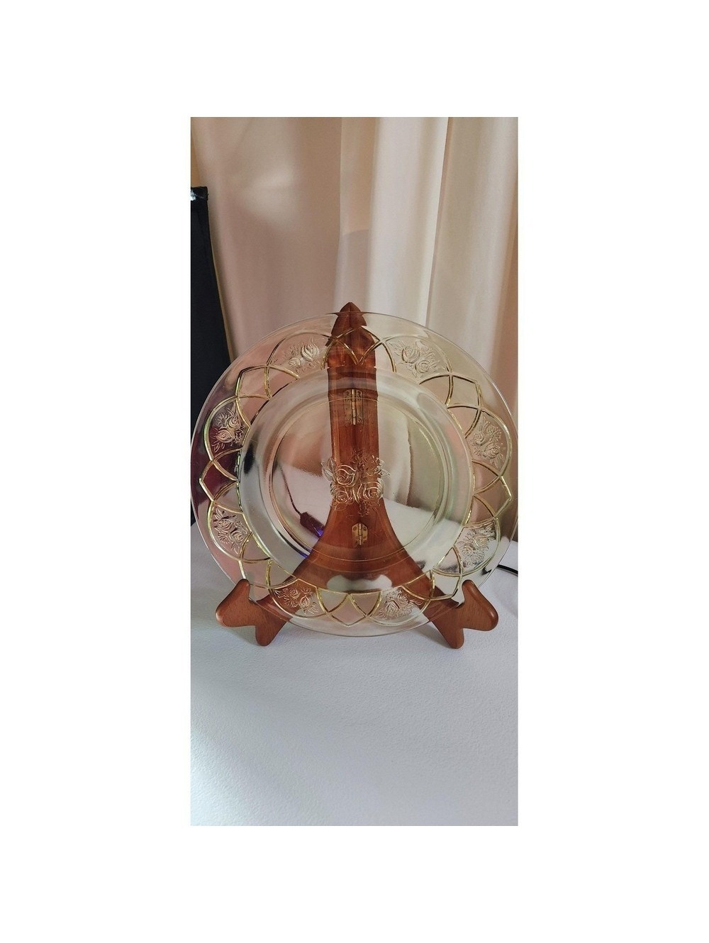Vintage Federal Glass Madrid Amber Depression Glass Dinner Plate Scalloped 10in